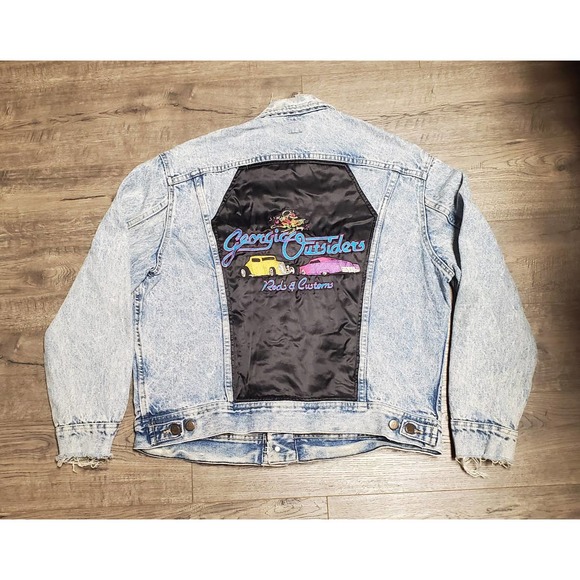 Vintage 80s Lee Blue Denim Georgia Hot Rod Trucker Jean Jacket Mens Medium M - Picture 2 of 8